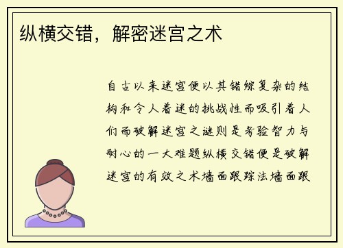 纵横交错，解密迷宫之术